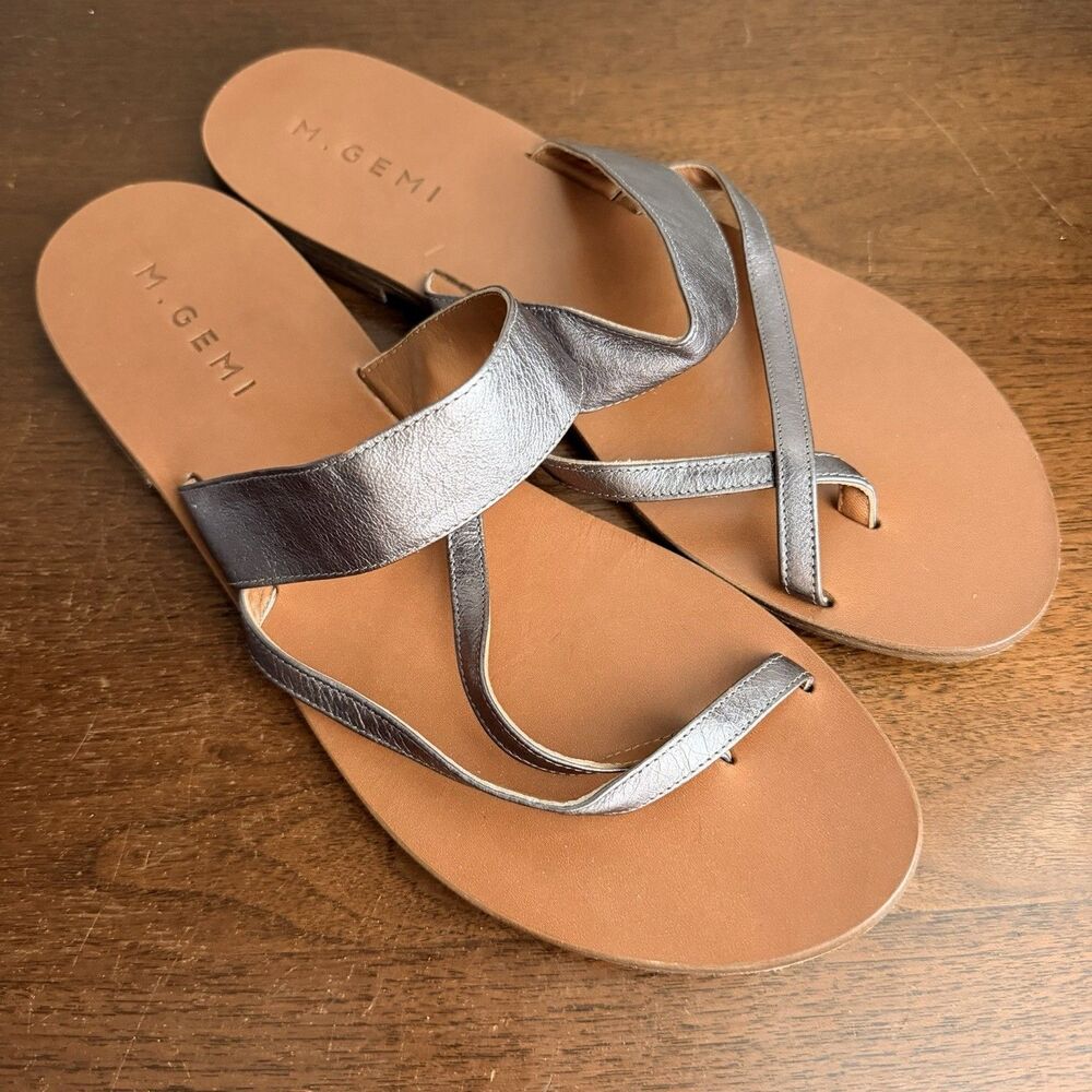M. Gemi The Medio Metallic Nappa Sandals 40 Slides US Sz 9